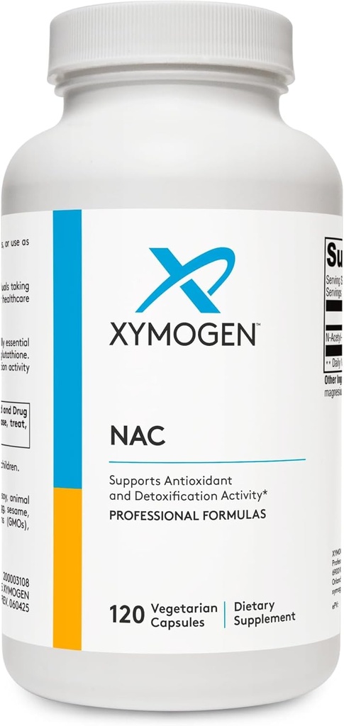 XYMOGEN NAC N-acétyl-Cysteine 600mg - Cardiopathie, Antioxydant, Détox hépatique + Supplément de soutien immunitaire - Soutien de la synthèse du glutathion - Supplément NAC non OGM (120 capsules)