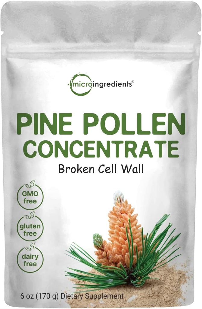 Micro-ingrédients Pure Pine Pollen Powder, 6 Once, Wild Harvest an Broken Cell Wall, soutient le système immunitaire santé, stimule l'énergie, antioxydant et androgène, Pas d'OGM, végétalien amical