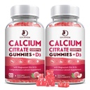 (2 Pack) Citrate de calcium 1200mg avec supplément de vitamine D3 Gommies pour les femmes et les hommes, Gommies de calcium avec vitamine D3 K2, haute absorption pour les muscles osseux santé- Pêche Flavor- 60 jours