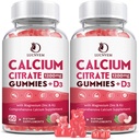 (2 Pack) Citrate de calcium 1200mg avec supplément de vitamine D3 Gommies pour les femmes et les hommes, Gommies de calcium avec vitamine D3 K2, haute absorption pour les muscles osseux santé- Pêche Flavor- 60 jours