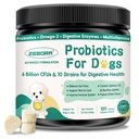 Probiotiques pour chiens Santé digestive, probiotiques pour chiens et enzymes digestives, prébiotiques, oméga-3 et 6 et vitamine pour chiens, 6 milliards d'UFC pour Gut Health et Immune Support, 120 Chews