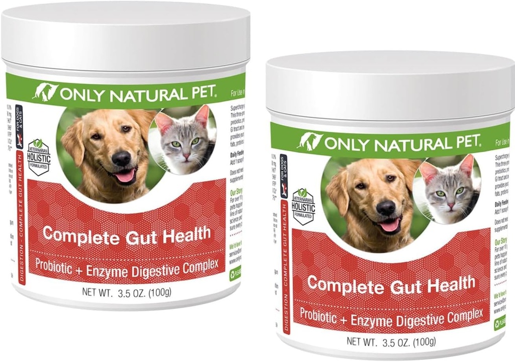 Uniquement le complexe de santé Gut naturel - Probiotiques et supplément enzymatique digestif pour les chiens et les chats - favorise la digestion saine, le système immunitaire, l'absorption nutritive -3,5 oz poudre (paquet de 2)