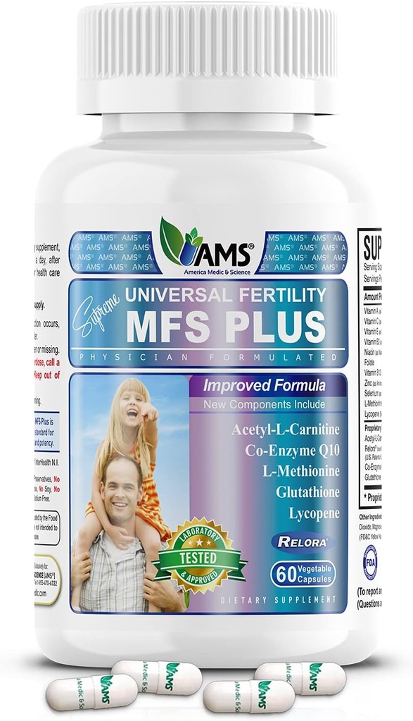 America Medic & Science MFS Plus suppléments de fertilité pour les hommes (60 Capsules) Sperm Count Booster, soutient la motilité.