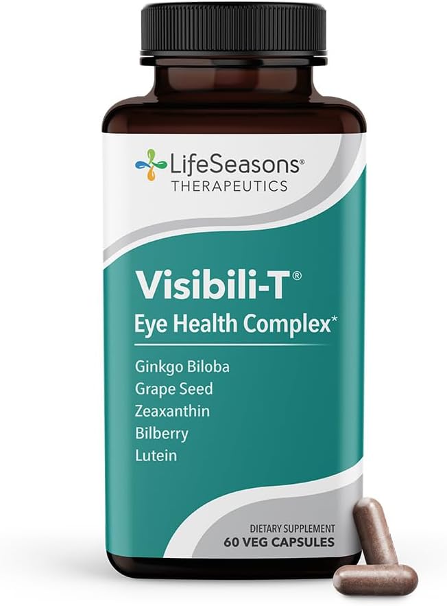 LifeSeasons Visibili-T avec os Densi-T - Supplément de soutien de la santé oculaire et de la vision - Lutéine, Chrome, racine de carotte, Bilberry, Ginkgo Biloba, Extrait de graines de raisin, Lycopène, Vitamine A et plus - 120 Capsules
