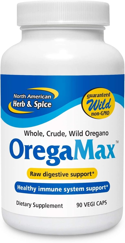 NORTH AMERICAN HERB & SPICE OregaMax - 90 capsules Vegi - Paquet de 3 - Soutien digestif et immunitaire sain - supplément d'huile Oreganol P73 Oregano avec de l'ail et de l'oignon - non-OGM - 270 portions totales