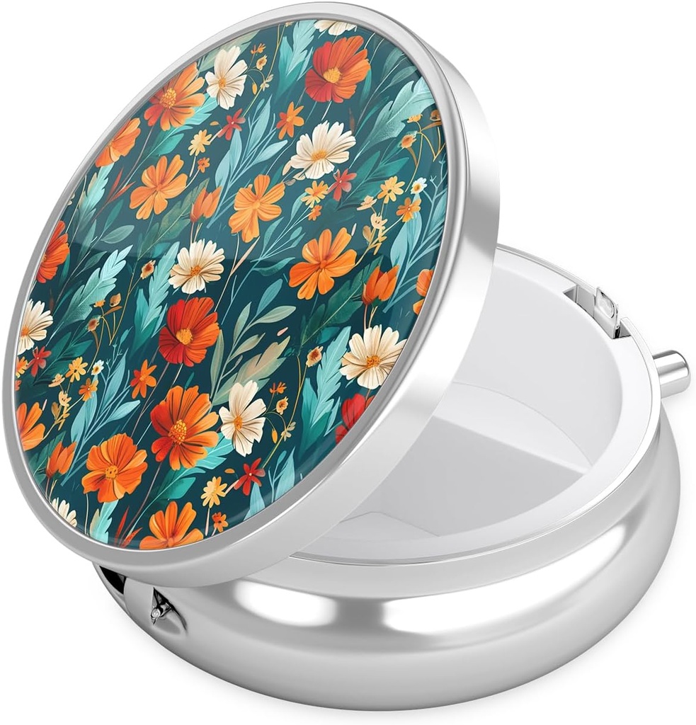 Boîte à pilules Nipichsha, petit étui à pilules pour la Purse & Pocket, organisateur de médicaments de voyage mignon, porte-conteneur de médicaments portatifs pour contenir des vitamines, médicaments, huile de poisson et supplément, B04-Beautiful Flowers