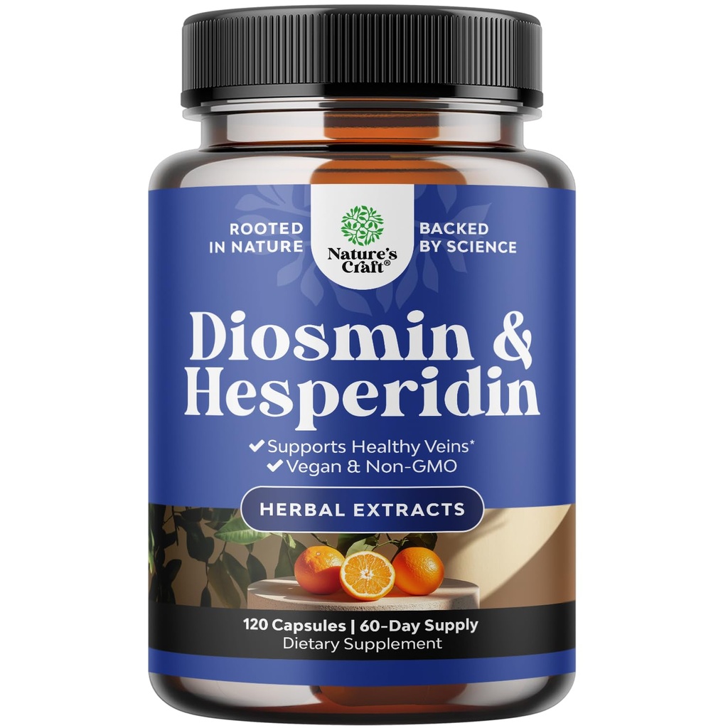 Diosmin Hesperidin 1000mg Complex for Circulation - Hesperidin & Diosmin Complex 1000mg from Bitter Orange for Vein Support - ISO 17025 Lab Tested - Vegan Non-GMO & Gluten Free 120 Count (Pack of 1)