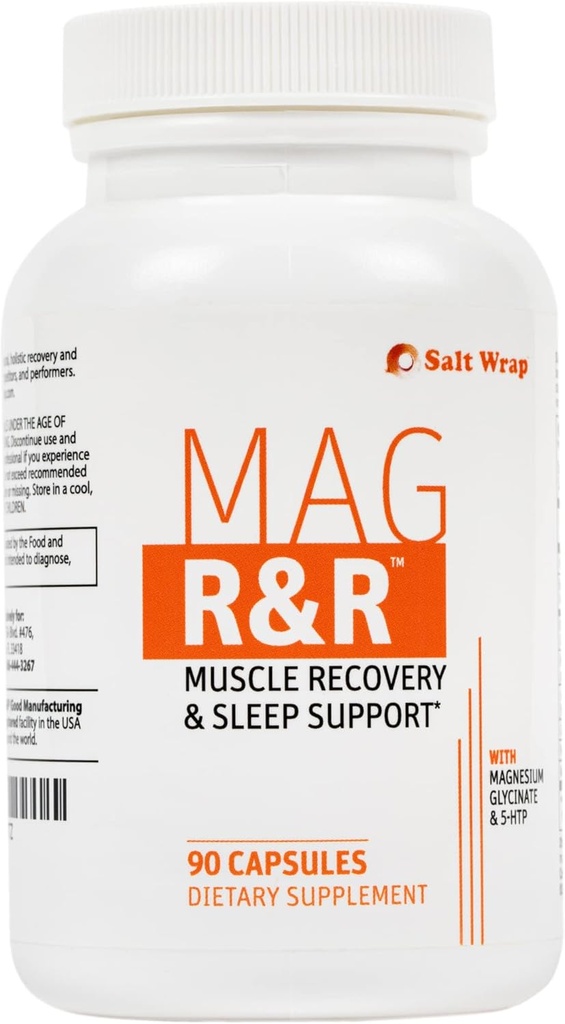 SaltWrap Mag R&R - Soutien des crampes musculaires nocturnes, soutien naturel du sommeil pour les adultes avec du glycinate de magnésium pour le spasme musculaire et les crampes des jambes, 90 capsules