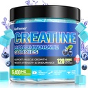 Creatine Monohydrate Gummies for Men & Women, Increase Strength and Build Muscle, Energy & Booty Gain, Preworkout Supplement, Sugar Free, Vegan, Chewables Blueberry Flavor-120 Count
