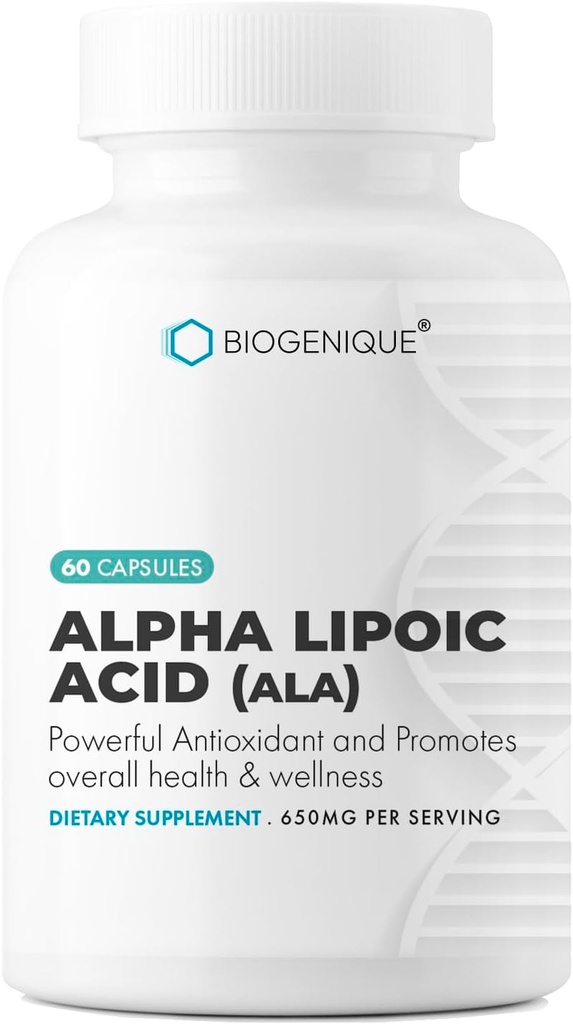 Alpha acide lipoïque 650mg, soutient la santé antioxydante et la santé globale, favorise la santé globale et le bien-être, ALA 60 Capsules - Fabriqué aux États-Unis - végétalien, non-OGM, sans gluten