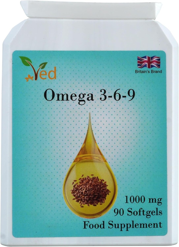 Ved Omega 3-6-9 Supplément alimentaire softgel, de l'huile de lin de presse froide, 1000 mg 90 Gel doux - 90 Jours.
