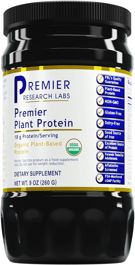 Premier laboratoire de recherche Protéines végétales - Poudre végétale de protéines de pois, bio, sans lait, sans gluten, sans arômes artificiels, végétarien, contient de la citrouille et de la protéine de riz - 9 Oz