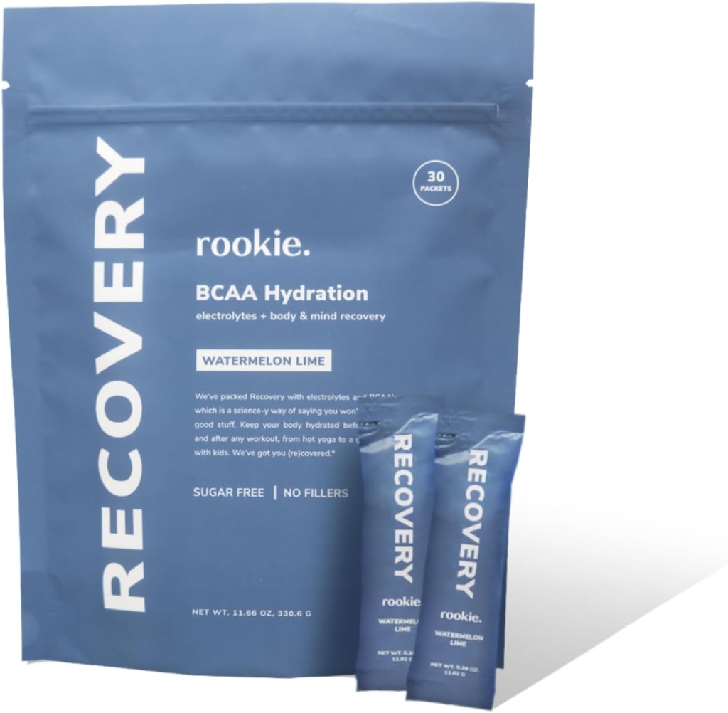 Rookie Wellness Recovery BCAA - Electrolyte et BCAA poudre avec 5 g d'acides aminés à chaîne ramifiée pour la récupération musculaire, électrolytes pour l'hydratation, et seulement 10 calories (30 portions, pastèque chaux)