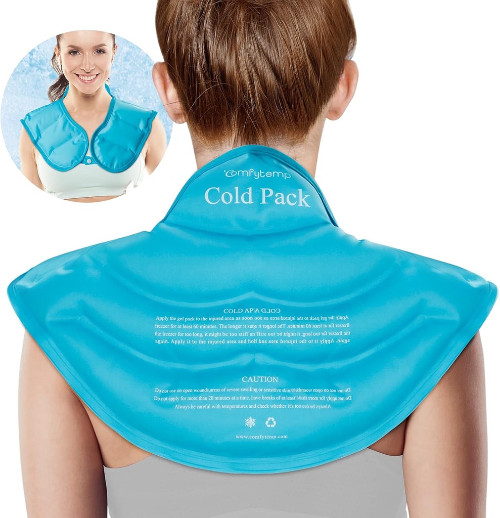 Pack de glace Comfytemp pour les épaules de cou soulagement de la douleur, résuable grand gel enveloppe de refroidissement des épaules pour le haut du dos, compression froide thérapie physique pour blessures cervicales, hommes femmes Cadeau