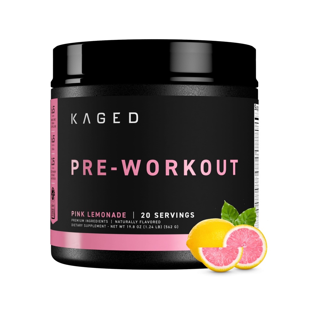 Kaged Original Pre Workout Powder, Limonade Rose, Bêta Alanine, L-Citrulline, BCAAs, 274 mg de caféine biologique, 20 portions