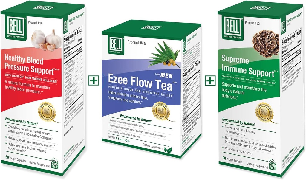 Bell Bundle – Supreme Immune Support, Ezee Flow Urinary Support Tea &Healthy Blood Pressure Support – 25 ans dans le monde, vendu directement par le fabricant