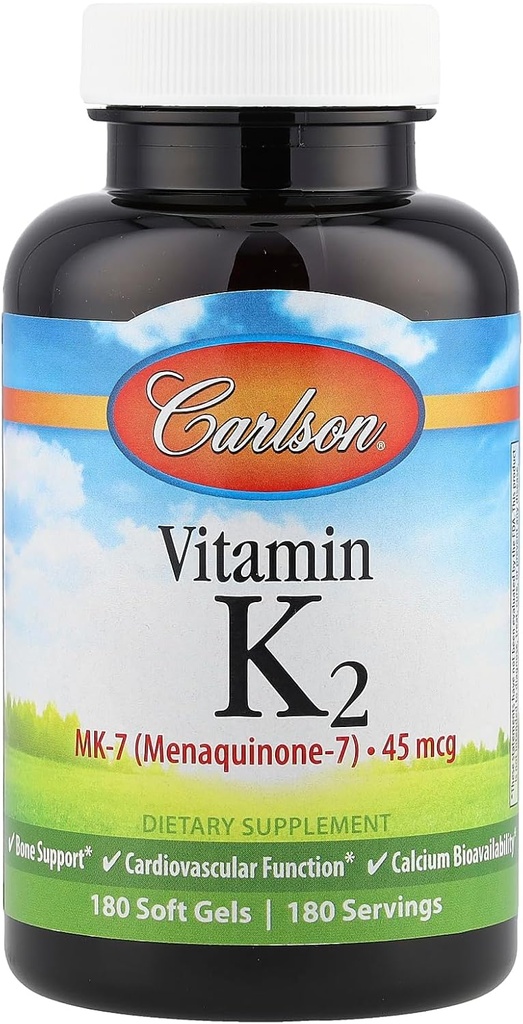 Carlson Labs Vitamine K2-7 45 MCG Supplément minéral Softgels, 180 Compte