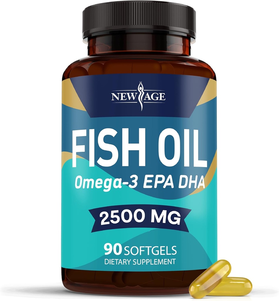 NEW AGE Omega 3 Fish Oil Supplement Immune & Health Support – Promotes Joint, Eye & Skin Health - Non GMO - EPA, DHA Fatty Acids Gluten Free (90 Softgels (Pack of 1))