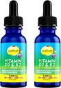 2 bouteilles Vitamine liquide D3 K2 gouttes 5000 UI avec l'huile MCT - Vitamine liquide végane D supplément pour augmenter les niveaux d'énergie, système d'humeur et d'immunité, non aromatisé, sans odeur, sans gluten, sans OGM, 2 Fl Oz
