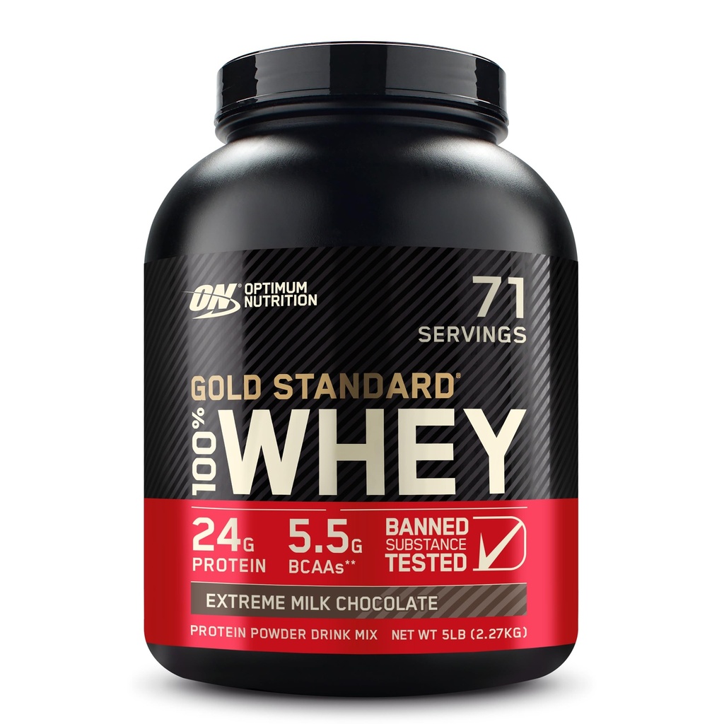 Optimum Nutrition Or Standard 100% poudre de protéines de lactosérum, chocolat au lait extrême, 5 livres (emballage mai Vary)