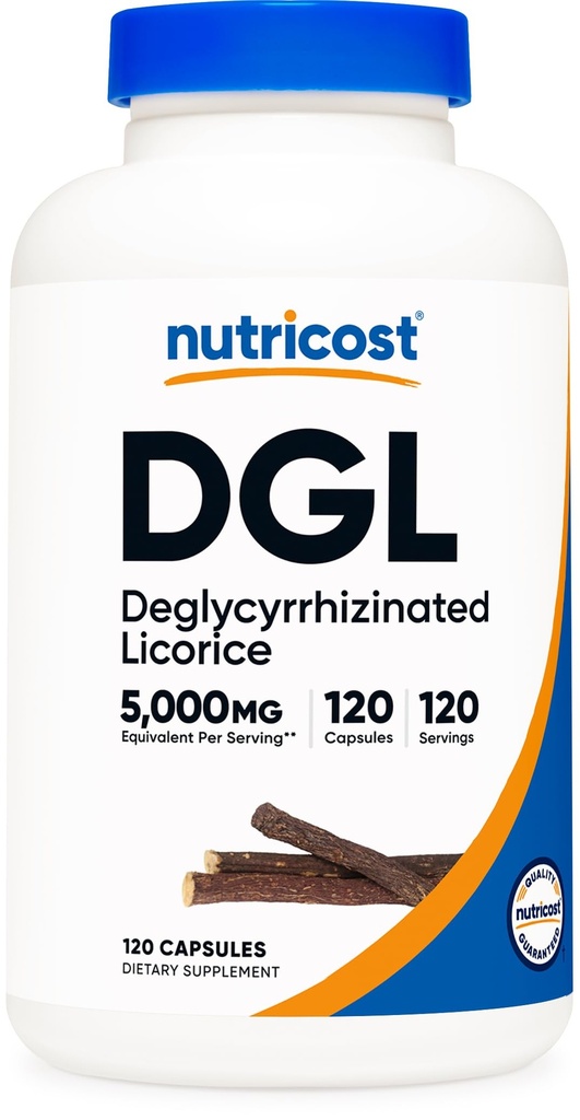 Nutricost DGL Capsules d'extrait de réglisse déglycyrhizées (500mg Extrait, équivalent à 5 000mg de réglisse, 120 portions) - Non OGM, végétalien