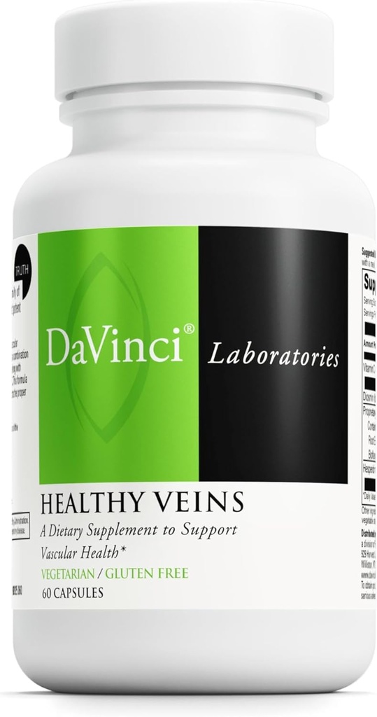 DAVINCI Labs Veines saines - Supplément alimentaire pour soutenir la santé vasculaire et la bonne structure des veines des jambes* - avec la vitamine C, la diosmin et plus - Sans gluten - 60 capsules végétales