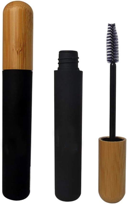 mollensiuer 2Pcs 6ml Rechargeable Mascara Tube Bouteilles Violons Noir Réutilisable Crayon Crème Conteneur Bouteille avec baguette et bouchon en bambou pour bricolage Mascara, Voyage