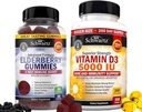 BioSchwartz Gommies de baies aînées avec zinc et vitamine C pour adultes Immune support (1 mois d'approvisionnement) Plus vitamine haute résistance D3 5000 UI 125 mcg (1 an d'approvisionnement)