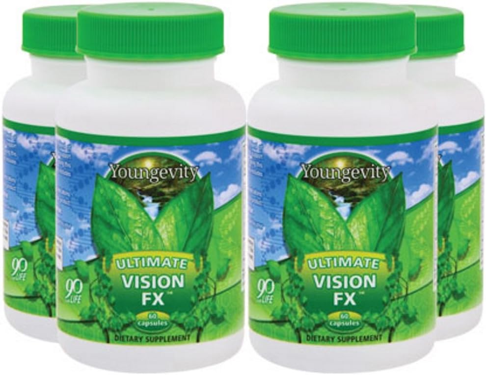 Youngevity Ultimate Vision FXTM - Mélange de vitamines et de suppléments minéraux pour les yeux - Lutéine, CoQ10, Vitamines A, C, E, zinc, chrome, sélénium pour la santé des yeux (60 Capsules - 4 Pack)