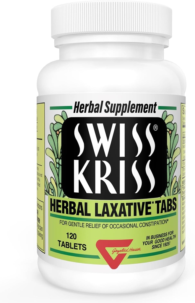 Swiss Kriss comprimés laxatifs à base de plantes, laxatifs doux et naturels pour le soulagement de la constipation pour les adultes et les enfants de plus de 6 ans, travaille en 6-12 heures, Senna Laxative, 120 comprimés Total