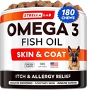StrellaLab Omega 3 pour chiens - (180Ct) Soin à l'huile de poisson - Allergie & Démangeaison Skin & Coat Supplement - Démangeaisons sèches Peau, Anti Shedding & Hot Spots Traitement - Huile de saumon d'animaux de compagnie Chews - Arôme de poulet