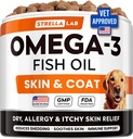 StrellaLab Omega 3 pour chiens - (180Ct) Soin à l'huile de poisson - Allergie & Démangeaison Skin & Coat Supplement - Démangeaisons sèches Peau, Anti Shedding & Hot Spots Traitement - Huile de saumon d'animaux de compagnie Chews - Arôme de poulet