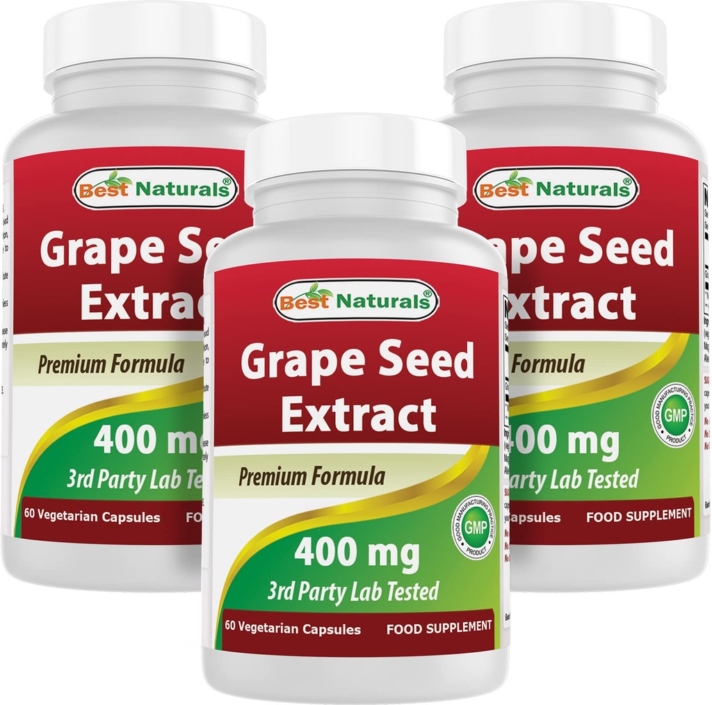 Meilleur extrait naturel de graines de raisin 400 mg 60 Vcaps (60 Nombre (paquet de 3))