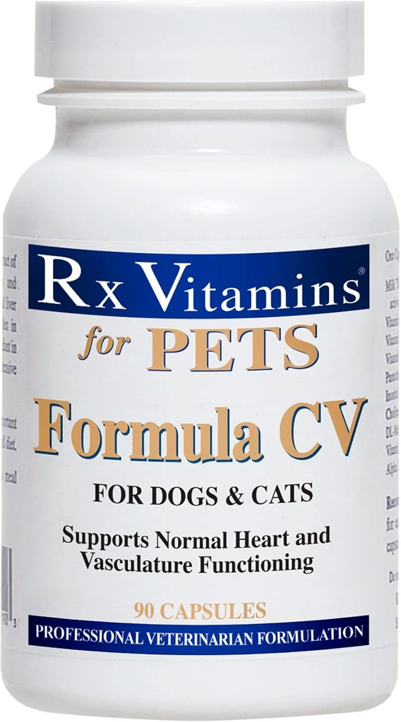 Rx Vitamines Formule CV pour les chiens et les chats - Santé du coeur des chats et des chiens - Soutien cardiaque aux femelles et aux canines - 90 ct