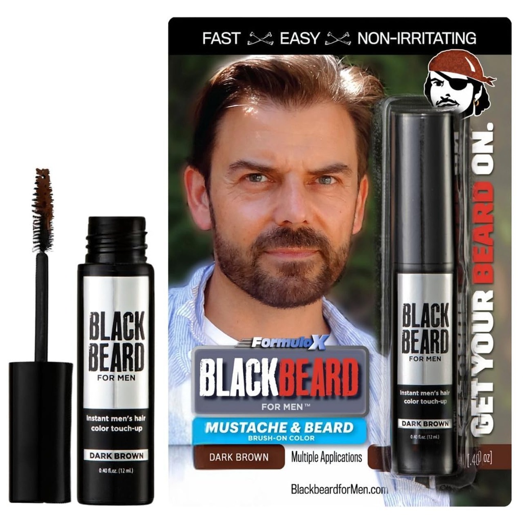 Barbe noire pour hommes couleur de barbe instantanée – Toute la journée barbe, moustache, sourcils, et sideburns Couleur – temporaire, hypoallergénique de barbe alternative – Jusqu'à 45 applications – Brun foncé, 1 pack