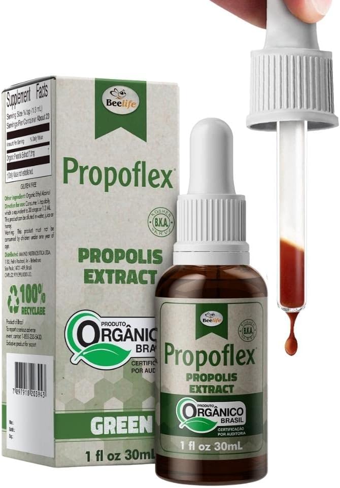 Extrait de propolis verte biologique Propoflex de Beelife - Niveaux élevés d'Artepillin-C, Supplément antioxydant-rich pour le bien-être global - Supplément alimentaire naturel et ami de Kosher - Fabriqué au Brésil, 1 Fl. Oz.