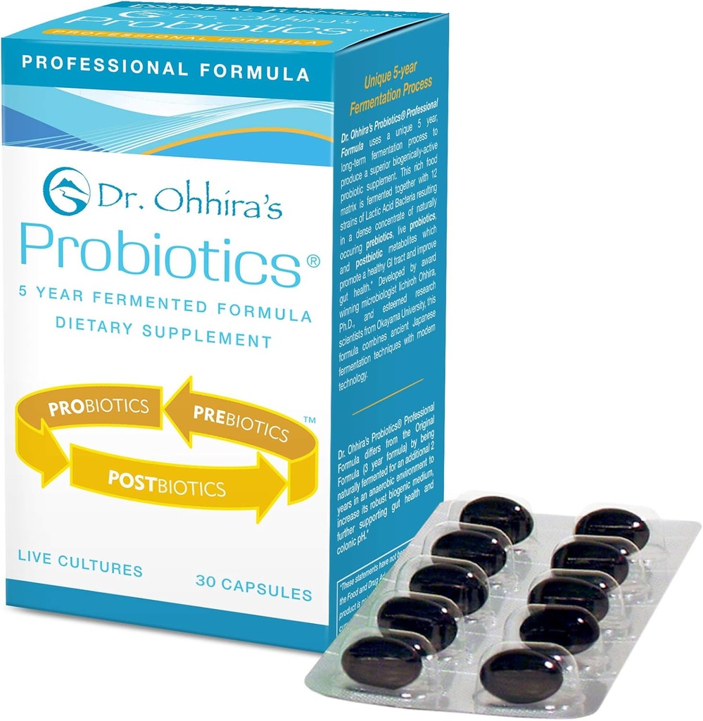 Dr OhhiraS Probiotiques Formule professionnelle avec les prébiotiques fermentés de 5 ans, les probiotiques actifs vivants et le seul produit avec les métabolites postbiotiques, 30 capsules