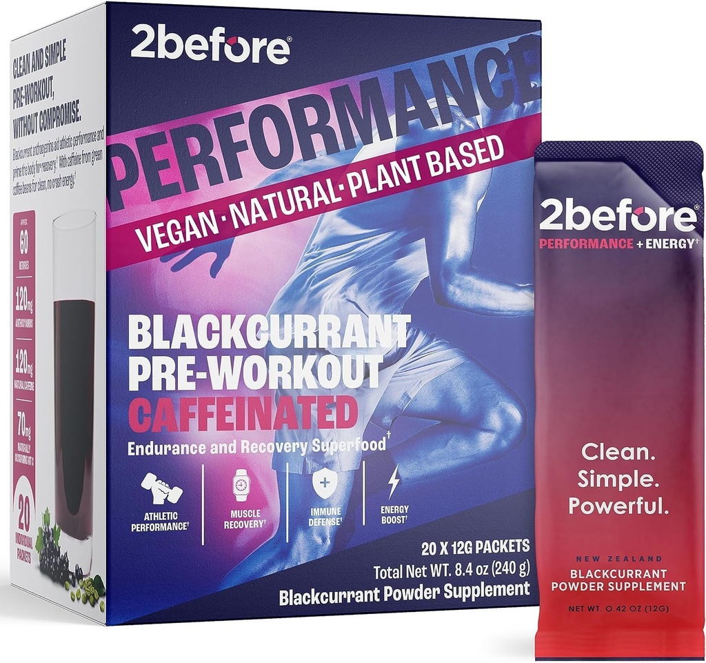 2avant tout naturel Vegan pré entraînement, avec 120mg caféine I énergie propre, endurance, récupération I pré entraînement femmes et hommes I 20 x packets individuels I Informed Sports certifié I Blackcurrant