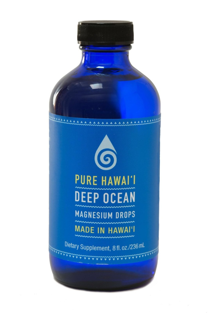 Bouteille de recharge 8oz pour les gouttes de magnésium de l'océan profond de Pure Hawaii – Fabriquée à Hawaii – avec d'autres minéraux traces – Aides au cerveau, à l'humeur, aux muscles, aux nerfs et à la santé cardiovasculaire