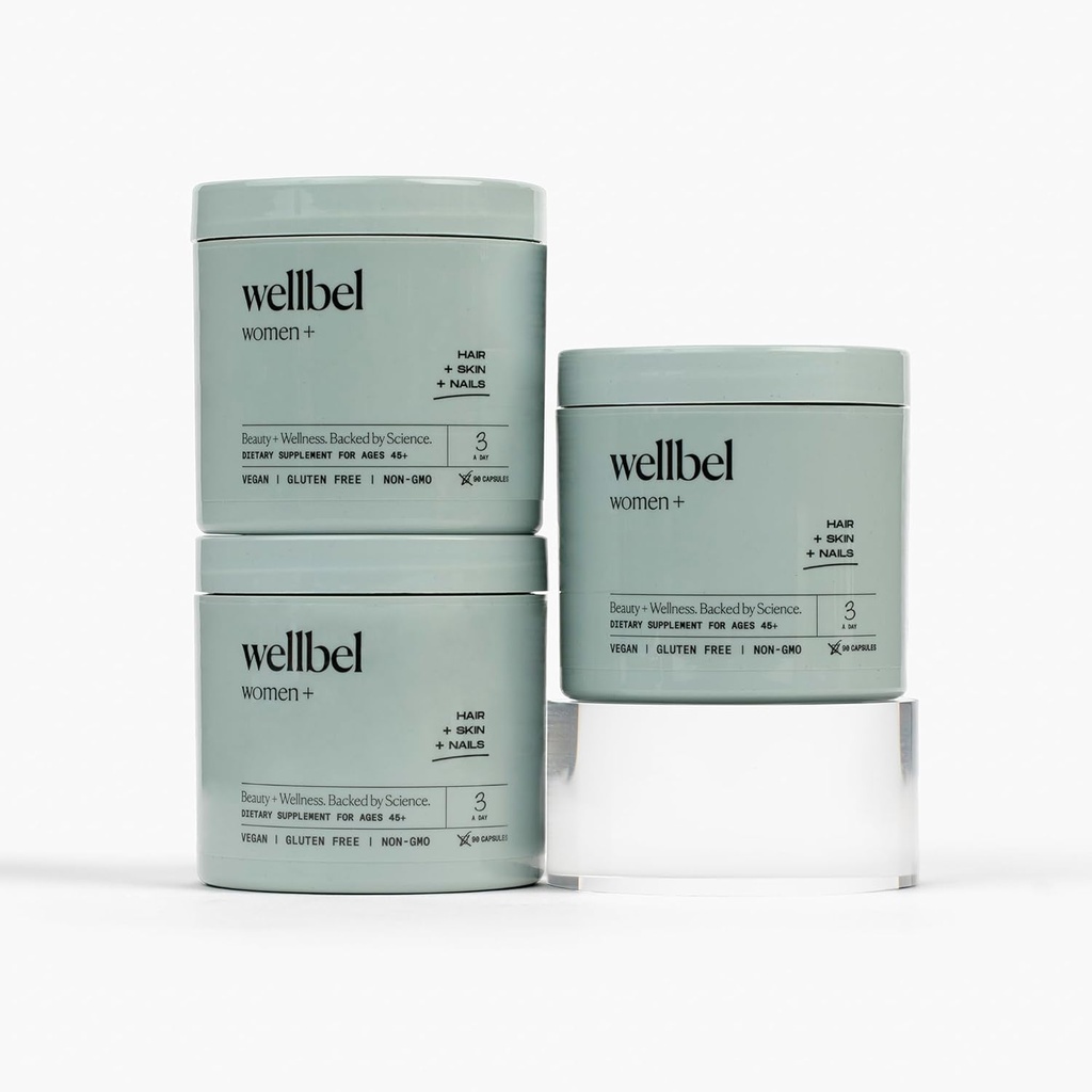 WELLBEL Femmes + Supplément propre pour les cheveux, la peau et les ongles, végétalien, sans gluten, non OGM 90 Compte - 3 Pack