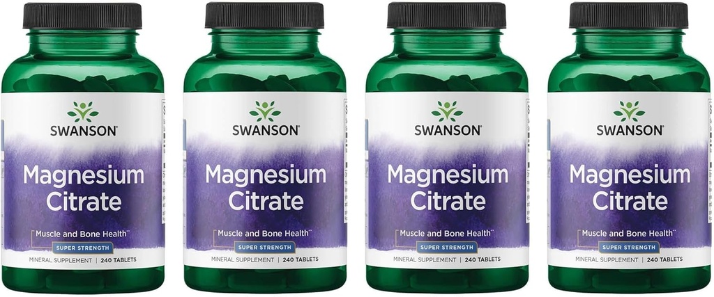 Citrate de magnésium Super-Strength de Swanson (112,5 Mg par comprimé) 240 onglets (4 pack)