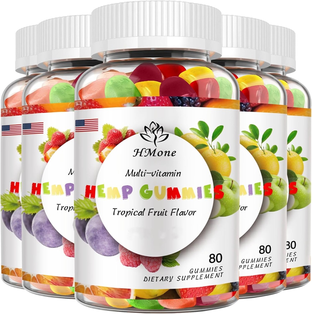 5 Packs Gummies de chanvre biologique haute puissance avec extrait d'huile de chanvre pure Bear comestible vegan Candy - non-OGM, végétalien, faible sucre