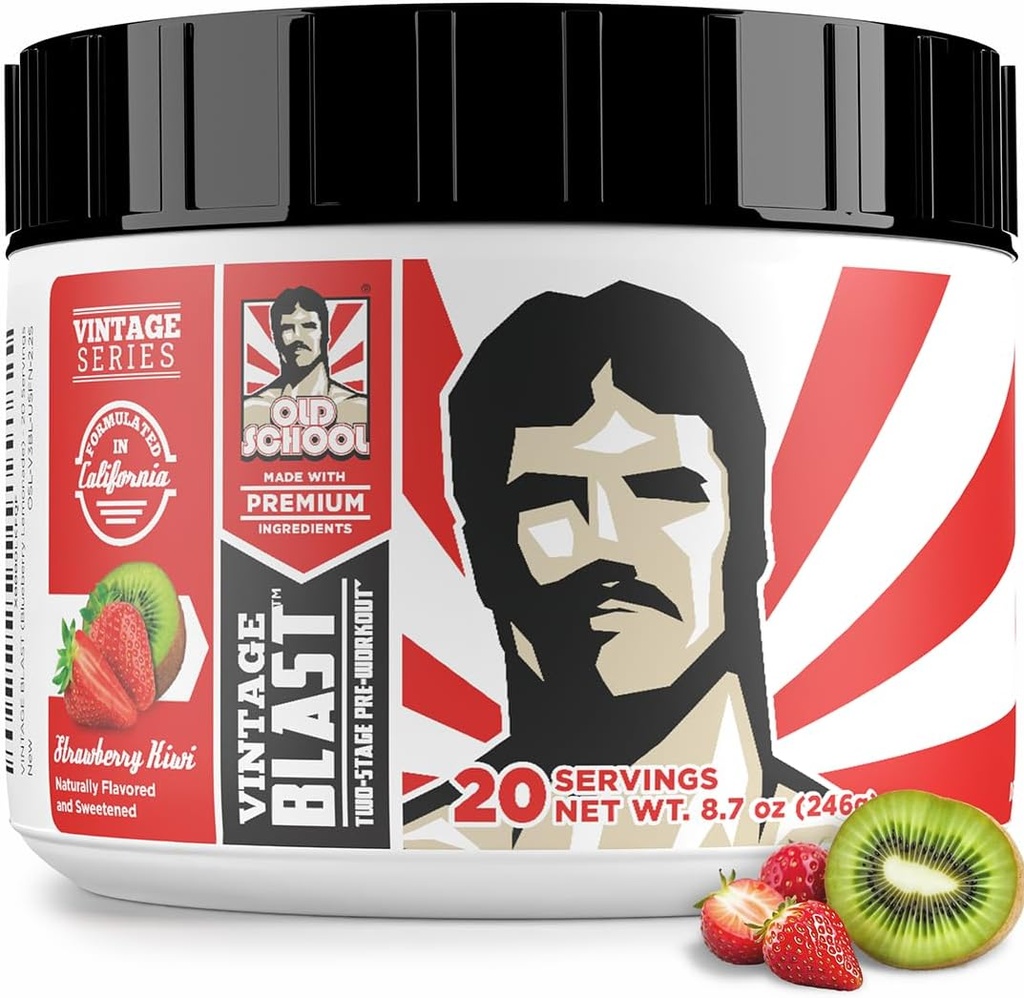 Old School Labs Ultimate 2 Stage Pre Workout for Explosive Energy, Pompes massives & Focus - Pré-entraînement pour les hommes et les femmes - Poudre pré-entraînement naturelle avec acides aminés, 250mg caféine, fraise Kiwi