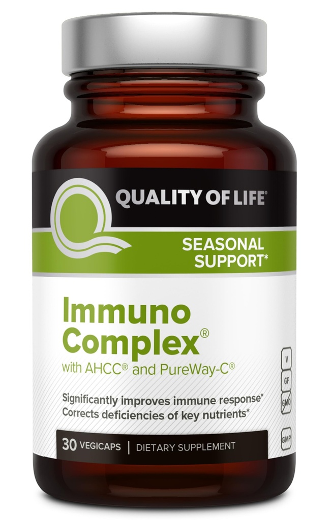Complexe Immuno Qualité de vie – Comprend extrait de champignons AHCC, vitamine C, vitamine D3, cuivre, zinc