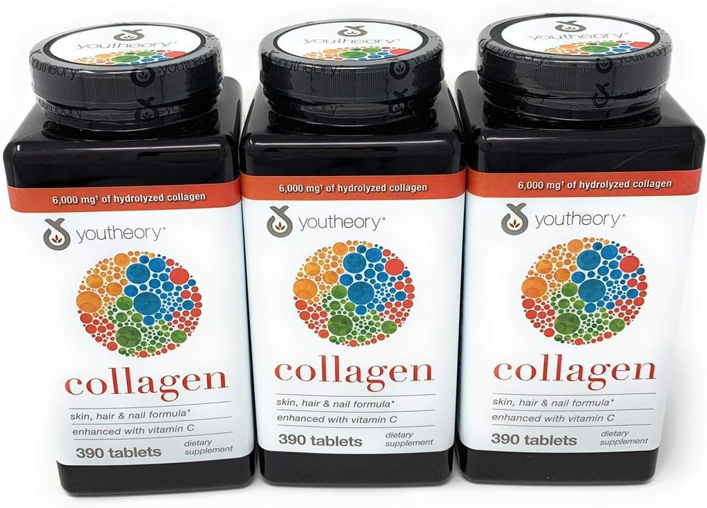 Tablettes de formules avancées Youtheory Collagen - 390 ct (3 boîtes pour un total de 1170 comprimés)