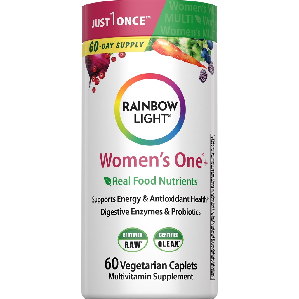Rainbow Light Womens One High-Potency Daily Multivitamin, Womens Multivitamin fournit un soutien immunitaire à haut potentiel, avec vitamine C, biotine et ashwagandha, végétarien, 60 comte