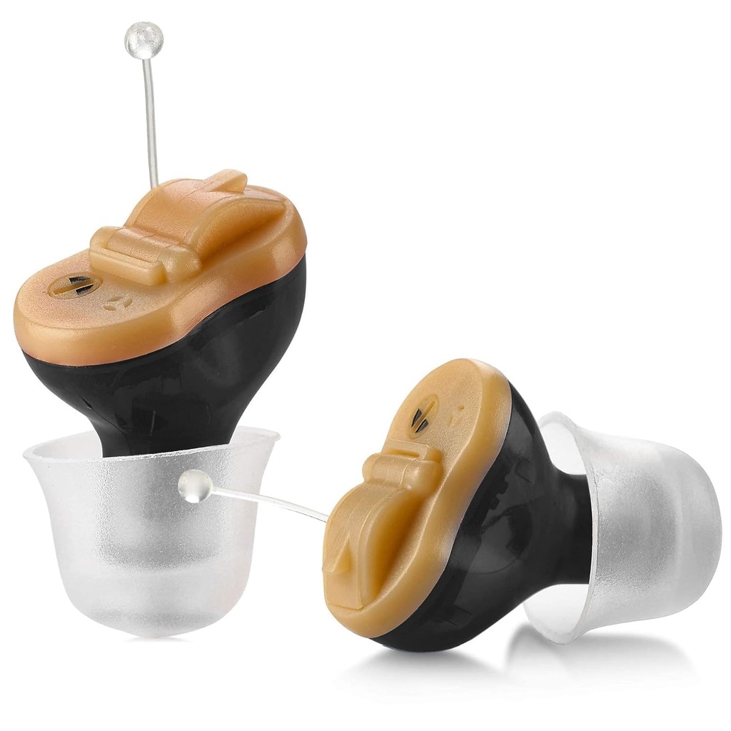 Amplificateur d'appareil auditif numérique de qualité supérieure - Invisible dans Canal (CIC) dans l'oreille Mini Enhancer Set, presque invisible, annulation de bruit, amplificateur personnel d'ouïe - Noir, paire droite et oreille gauche