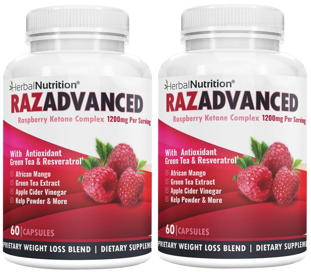 Raspberry Ketones Complex, 120 Capsules, Two Pack, 1200mg Per Serving African Mango, Apple Cider Vinegar, Green Tea, Resveratrol, Acai Fruit, Kelp, and Grapefruit Diet & Weight Management Supplement