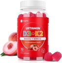 Vitamine D3 K2 Gummies Sans sucre, K2 D3 Supplément de vitamine 9000 UI pour les femmes adultes Dents musculaires Immune Support 90 Comtes, Pêche Flavor