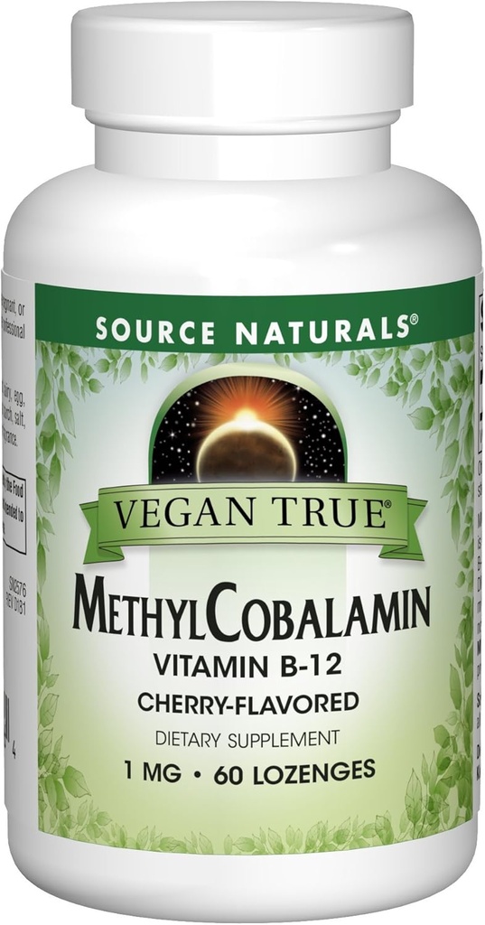 Source Naturals Vegan Methyl Cobalamin, Vitamin B-12 Cherry Flavored Dietary Supplement, 1 Mg - 60 Lozenges